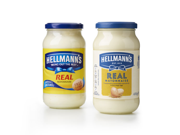 Hellmann 的品牌包裝設(shè)計，藍絲帶標志，手繪字體